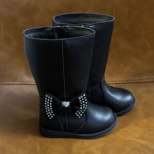 Jessica Simpson Toddler Girl Tall Black Boots with Rhinestone Bow